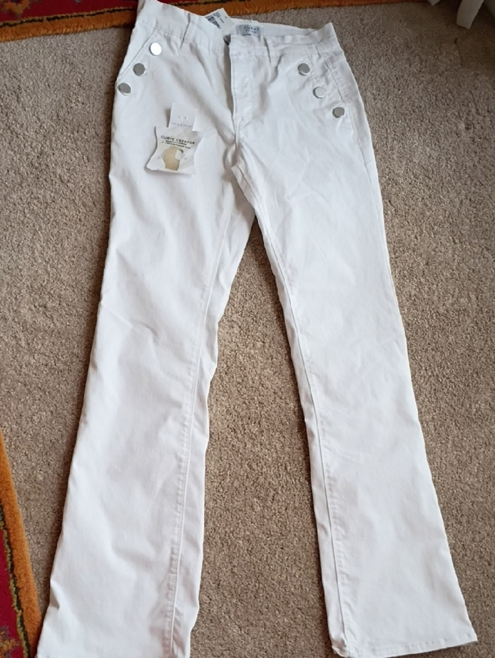 High-Rise White Women’s Pantswith Button Detail